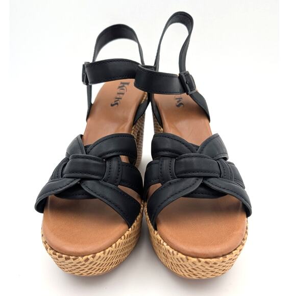 Korks Dee Wedge Platform Block Heel Sandals Women's Black/Tan Size US11 EU42 - Picture 2 of 12